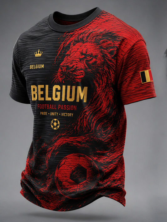 T-shirt à manches courtes pour homme avec imprimé lion et ballon de football