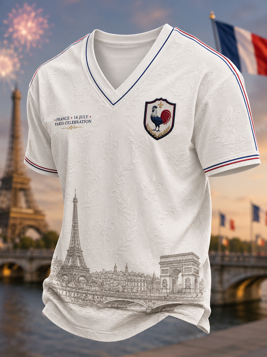 T-shirt à col en V de la fête nationale française pour hommes