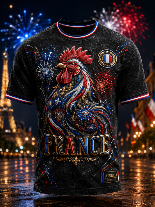 T-shirt à manches courtes pour la Fête nationale française, modèle homme