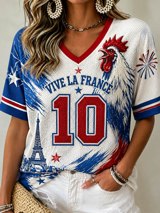 T-shirt femme à manches mi-longues et col en V