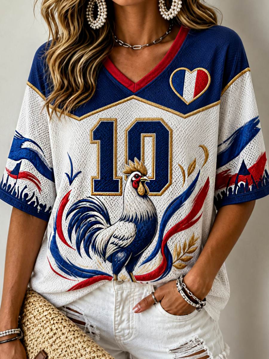 T-shirt femme à manches mi-longues et col en V
