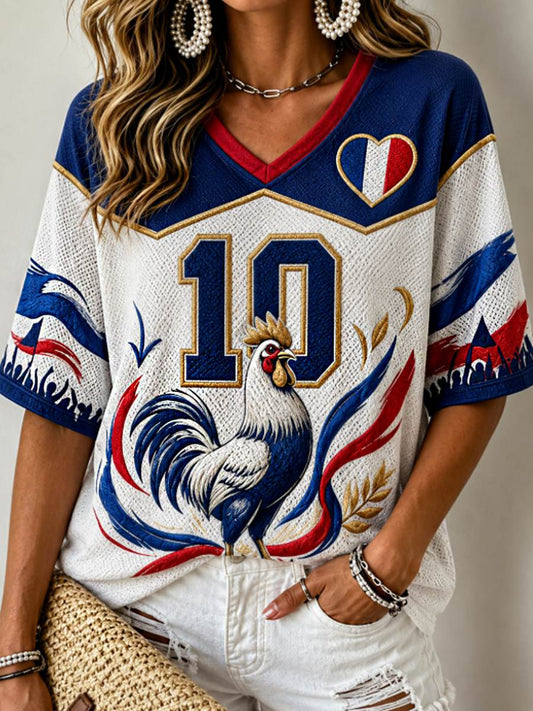 T-shirt femme à manches mi-longues et col en V