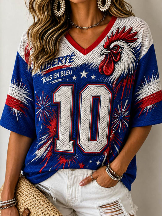 T-shirt femme à manches mi-longues et col en V