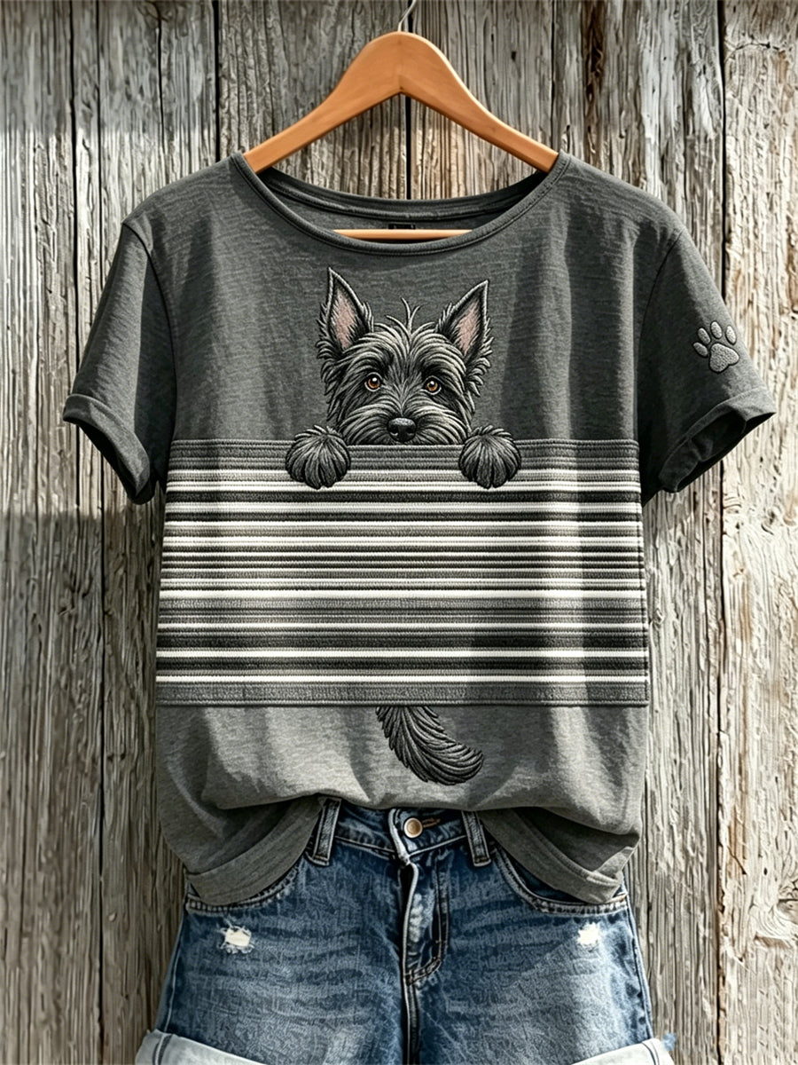 T-shirt à manches courtes Peeking Scottish Terrier Dog & Paw Print Femme