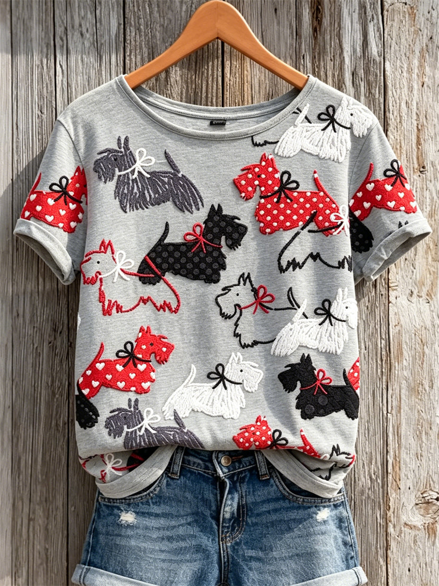 T-shirt à manches courtes pour femmes Lovely Scottish Terrier Dogs Pattern Print