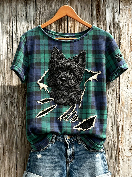 Peeking Scottish Terrier Chien Femme de Torn Crack Scotland T-shirt à manches courtes