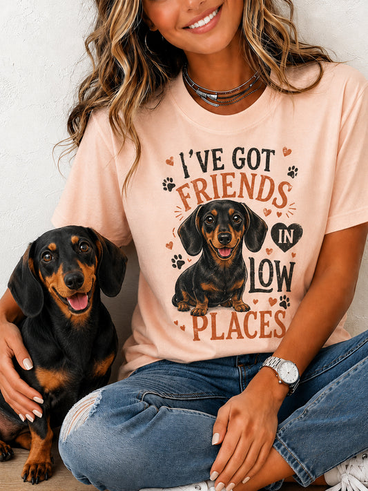Femmes drôle j'ai des amis en bas endroits chien impression cadeau pour les amoureux des animaux de compagnie Casual Tee