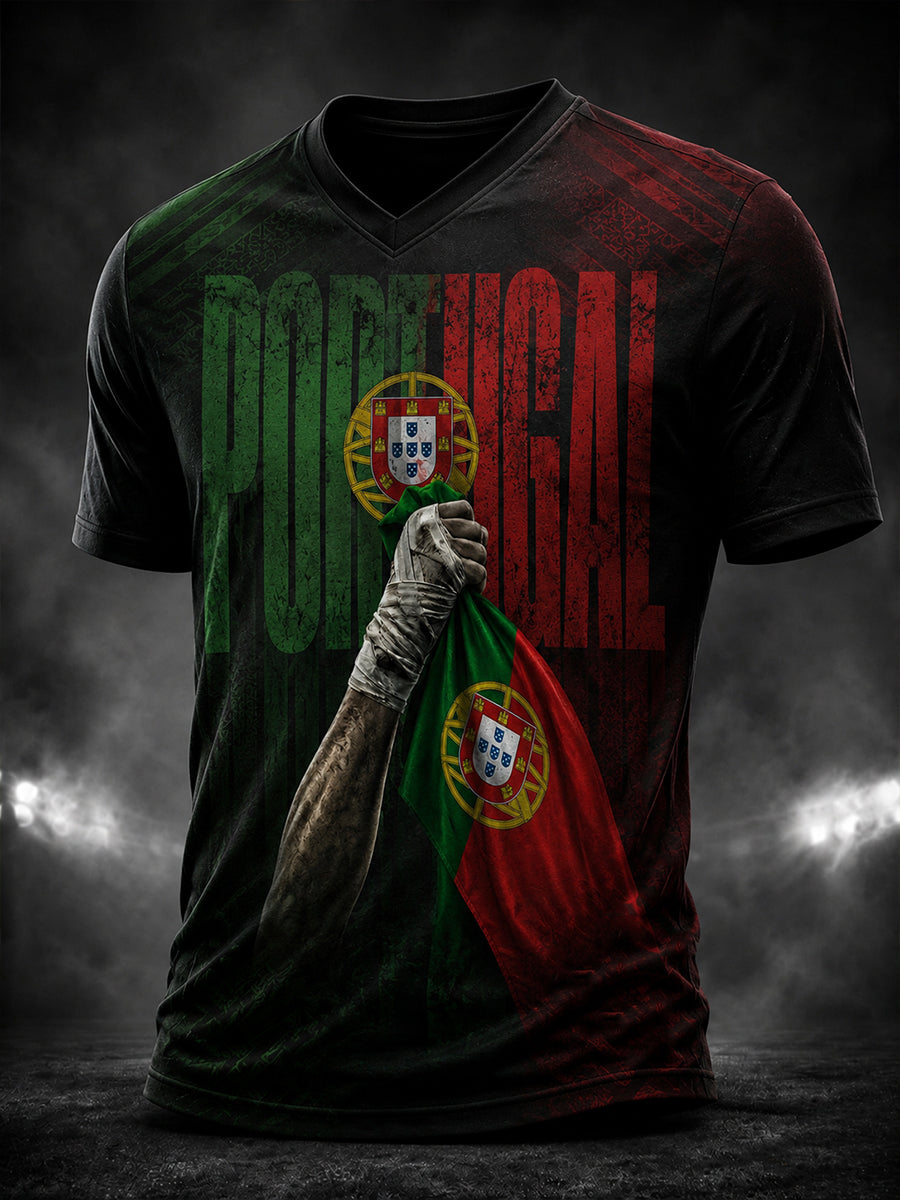 T-shirt à col en V pour hommes, motif dédié à la légende du football portugais