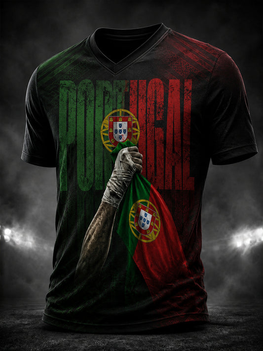 T-shirt à col en V pour hommes, motif dédié à la légende du football portugais