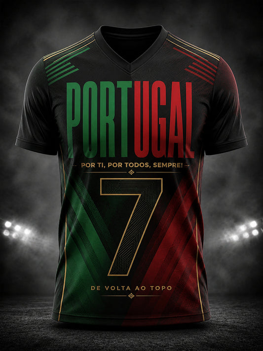 T-shirt à col en V pour hommes, motif dédié à la légende du football portugais