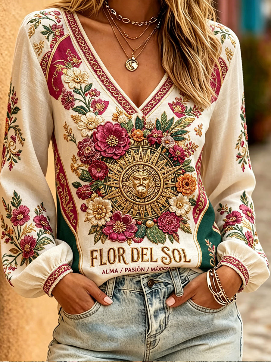 Femmes Mexique Football Lover Art Imprimé Lin Tops