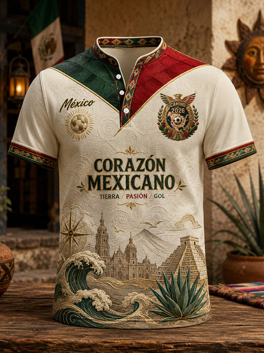 Haut décontracté pour hommes imprimé motif football mexicain