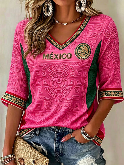 T-shirt imprimé pour femmes, motif football mexicain