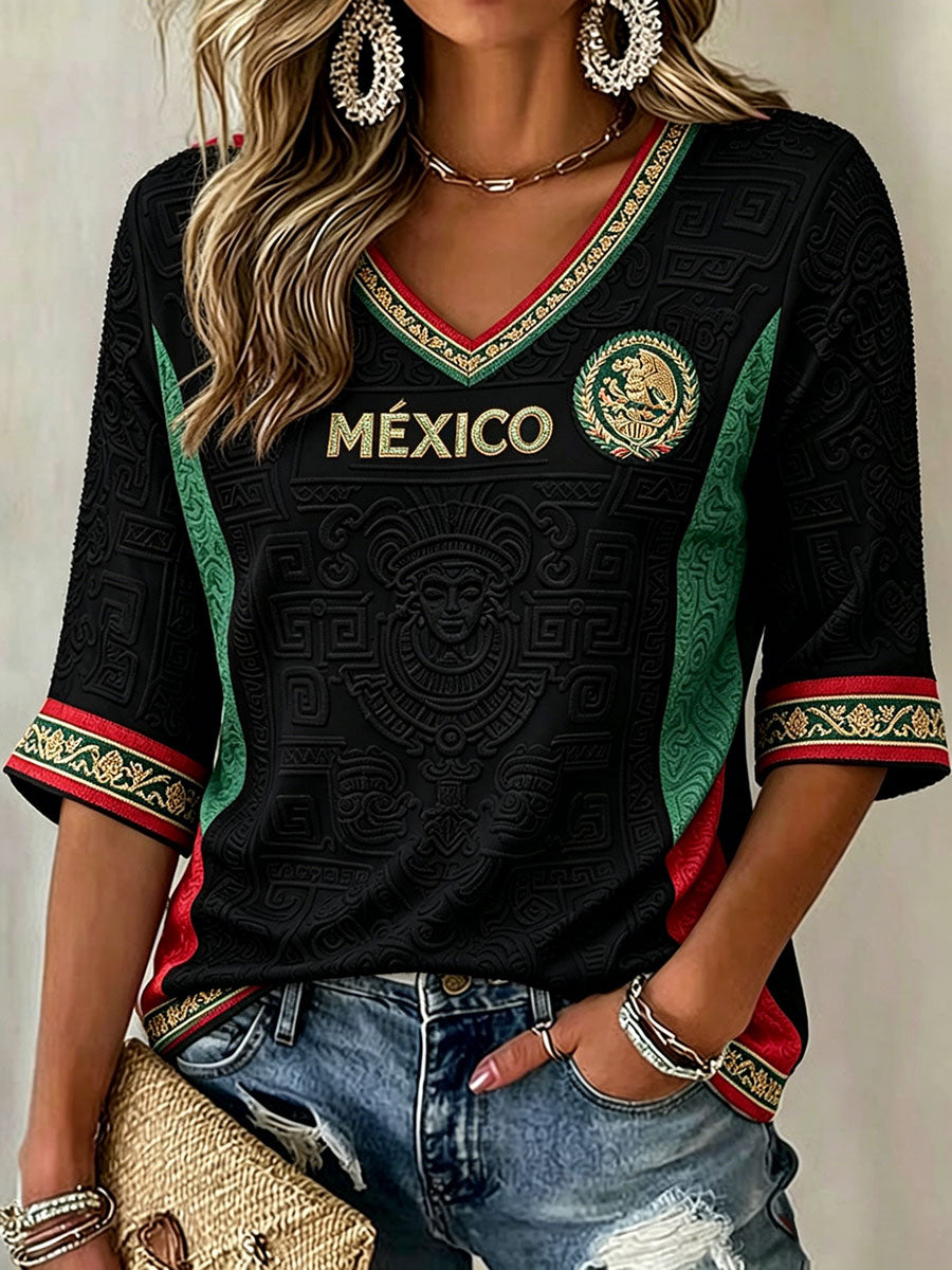 T-shirt imprimé pour femmes, motif football mexicain