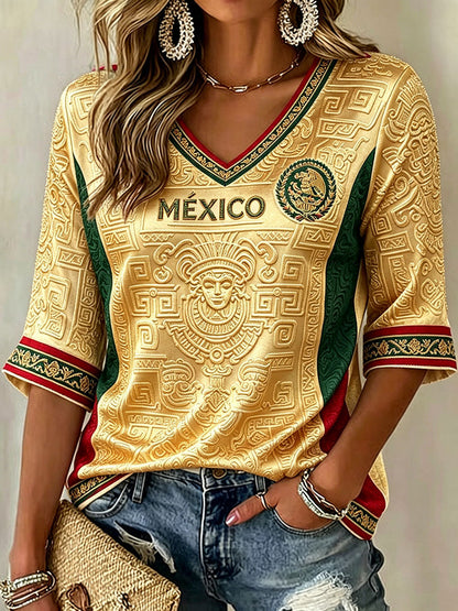 T-shirt imprimé pour femmes, motif football mexicain