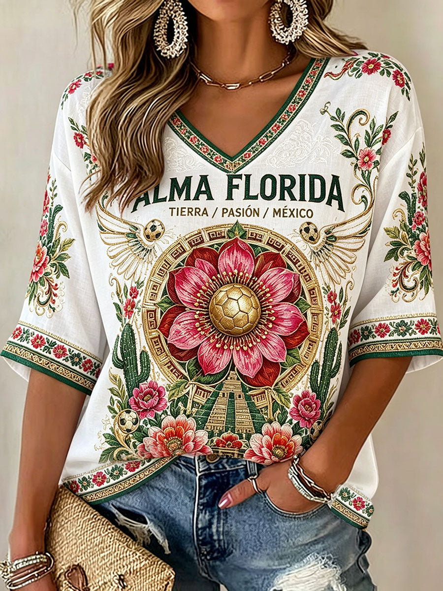 T-shirt imprimé pour femmes, motif football mexicain