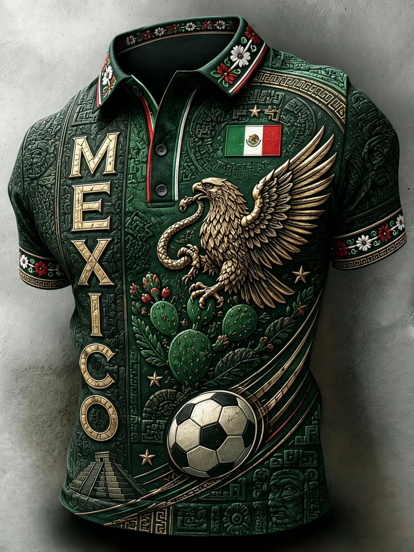 Football mexicain pour hommes apclamant en relief texturé traditionnel Totem Art Print Polo