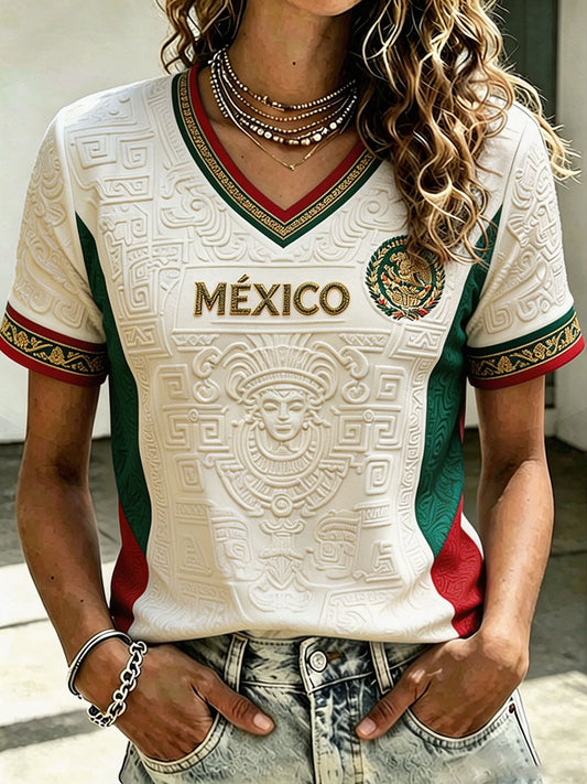 T-shirt imprimé pour femmes, motif football mexicain