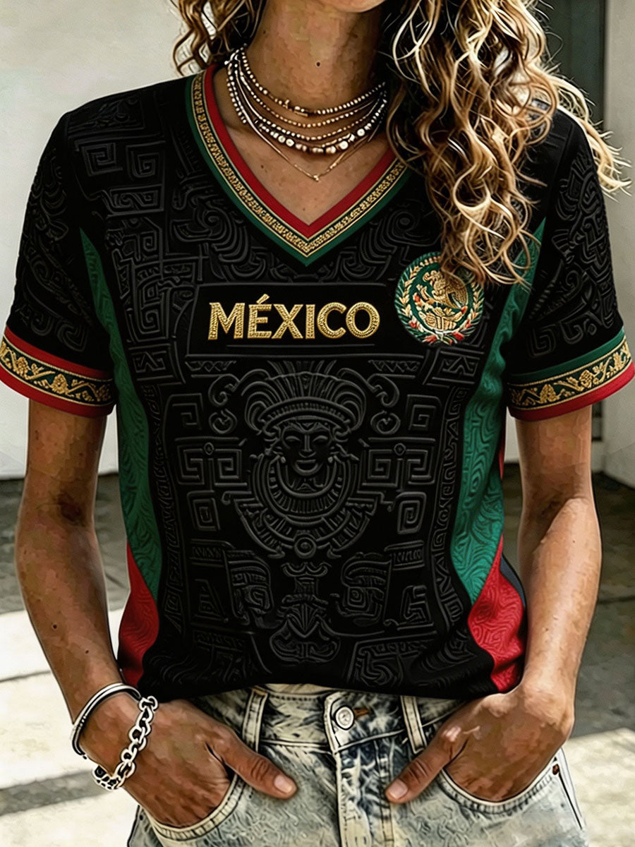 T-shirt imprimé pour femmes, motif football mexicain