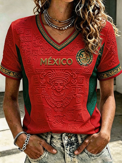 T-shirt imprimé pour femmes, motif football mexicain