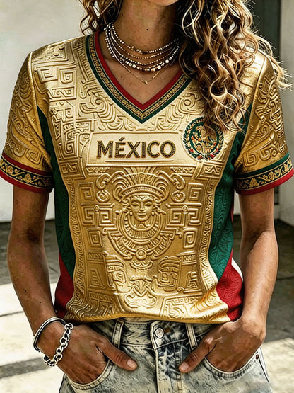 T-shirt imprimé pour femmes, motif football mexicain
