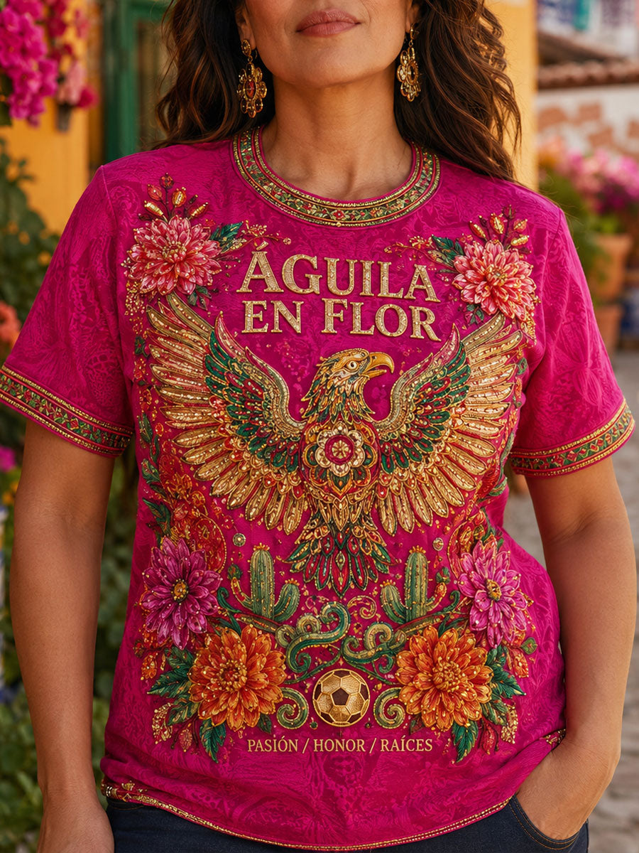 Haut en lin imprimé motif football mexicain pour femme