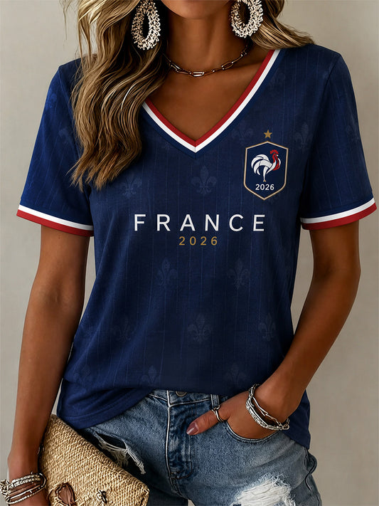 Cadeau pour femmes, fan de football, t-shirt décontracté à col en V avec imprimé