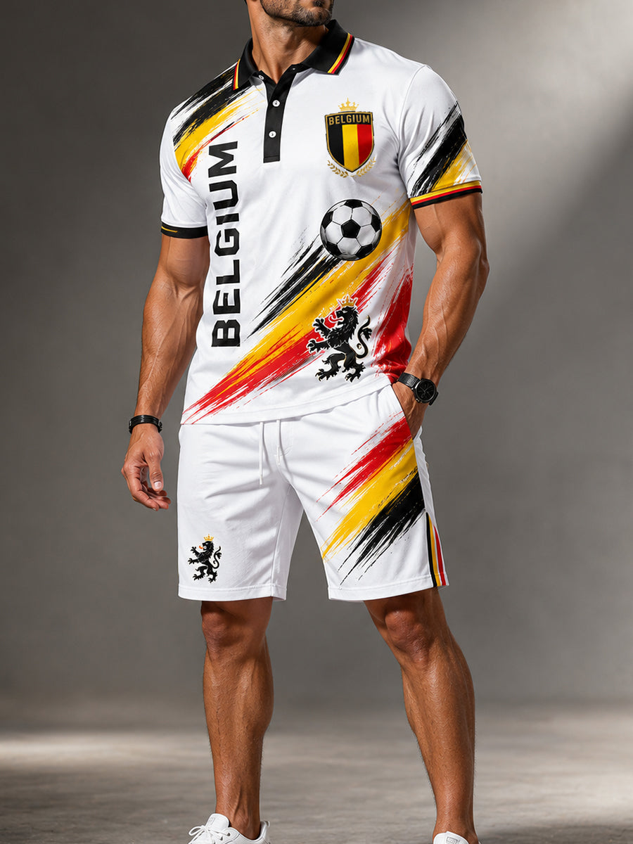 Polo Homme Manches Courtes Imprimé Lion Et Thème Football