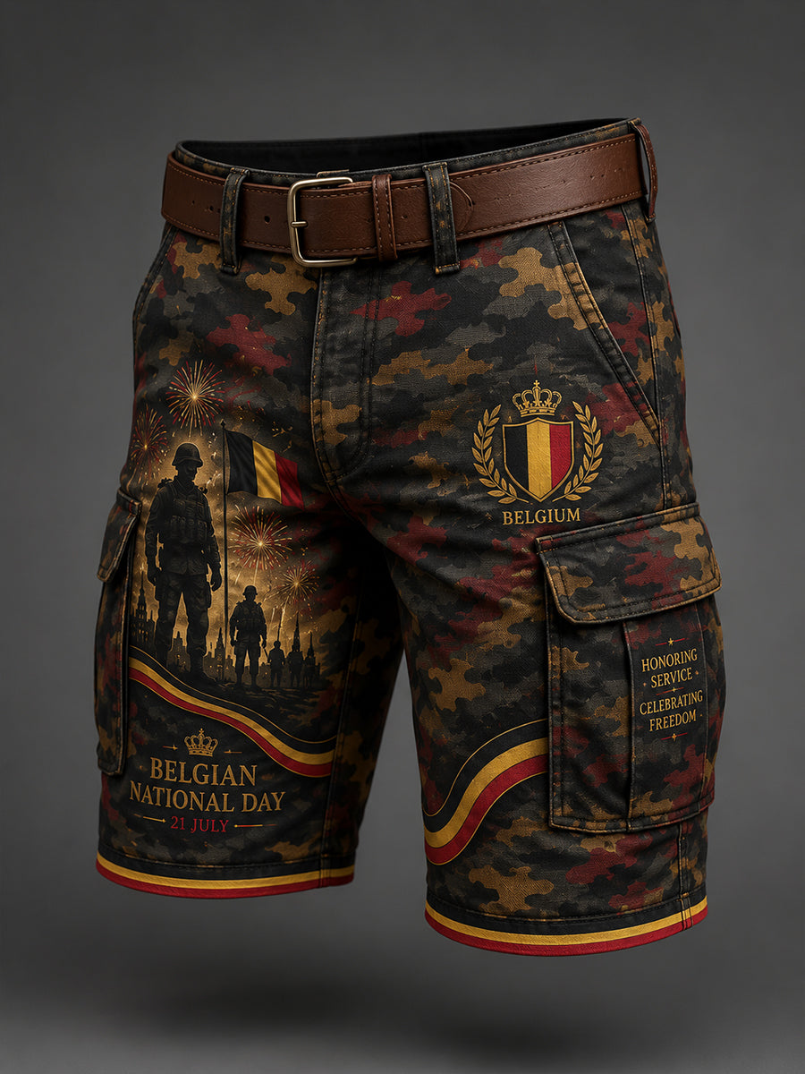 Shorts utilitaires à imprimé sur le thème de la Journée nationale pour hommes