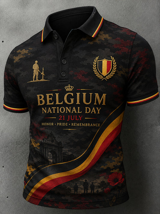 Polo Homme À Manches Courtes Fête Nationale Imprimé Camouflage Lion