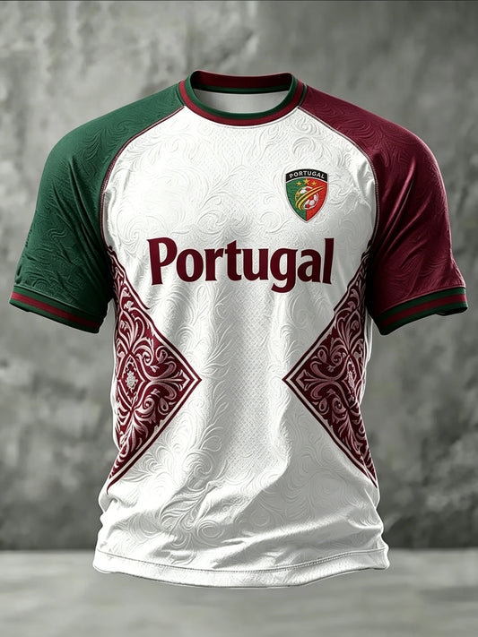 T-shirt décontracté à manches courtes pour homme, imprimé football portugais