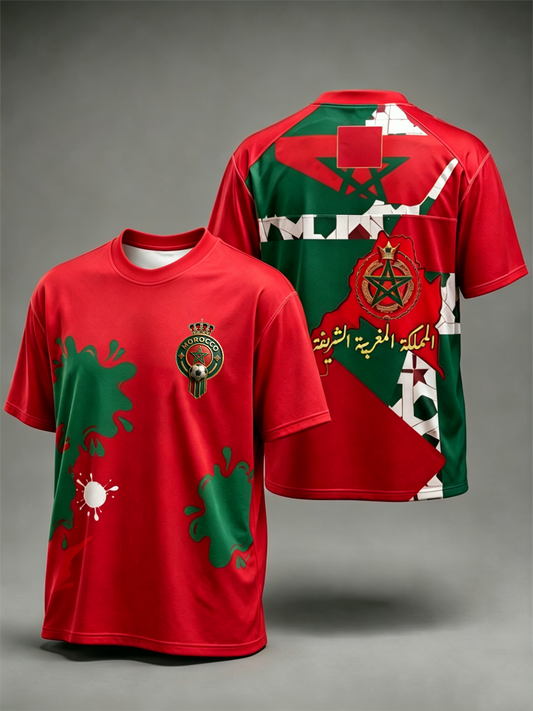 T-shirt manches courtes pour hommes, imprimé football marocain