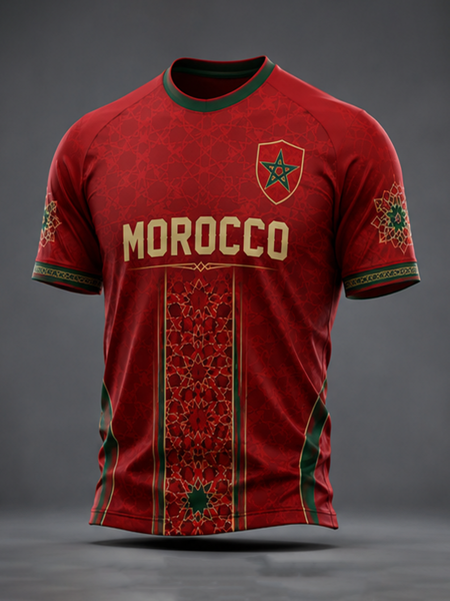 T-shirt manches courtes pour hommes, imprimé football marocain