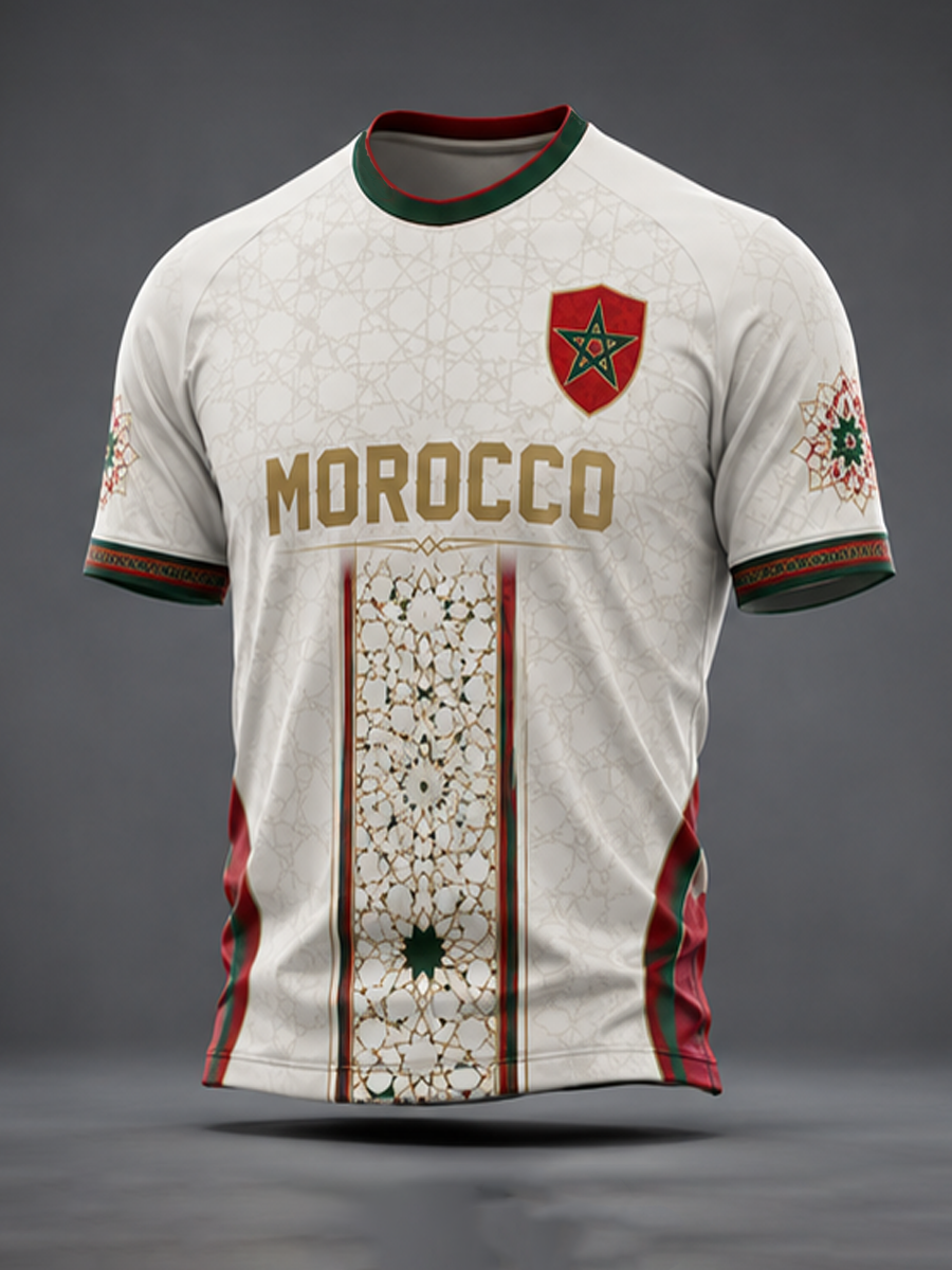 T-shirt manches courtes pour hommes, imprimé football marocain