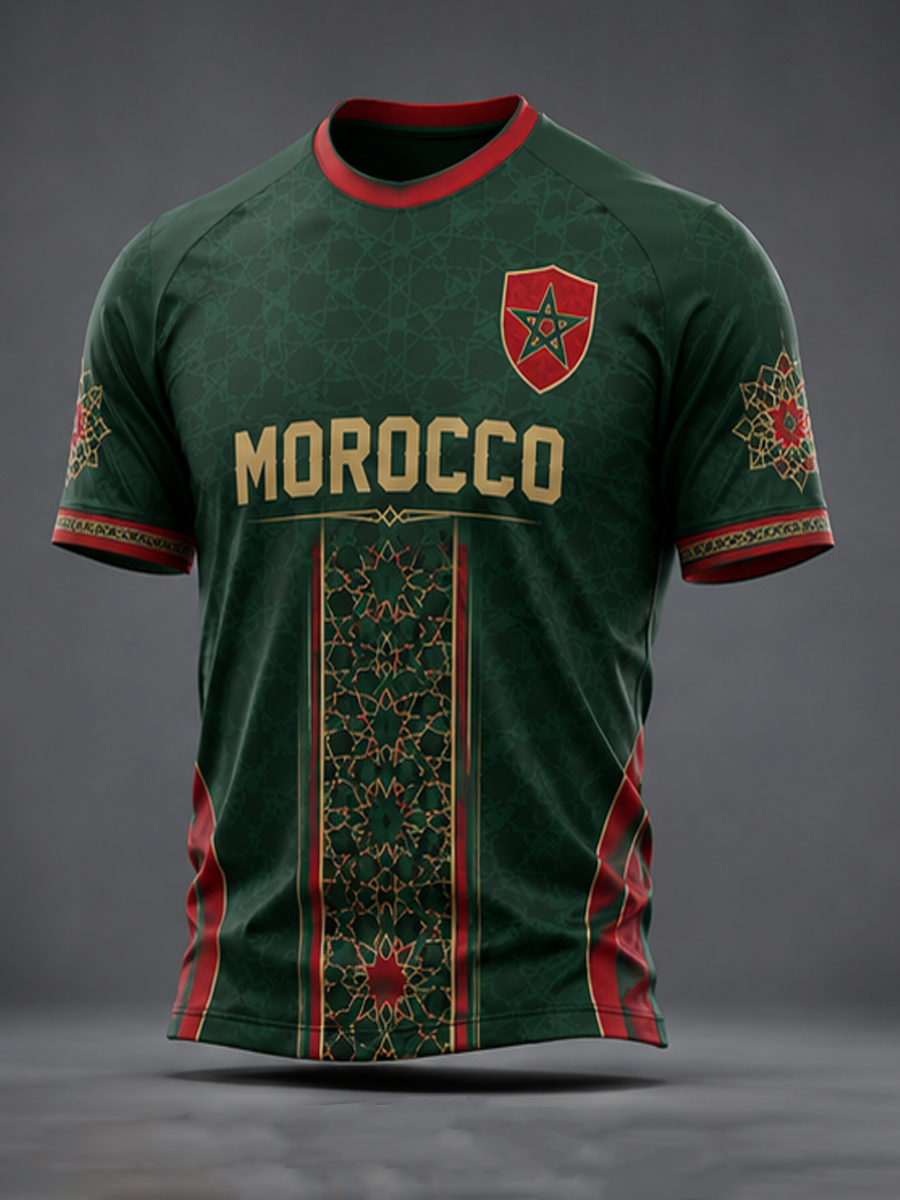 T-shirt manches courtes pour hommes, imprimé football marocain