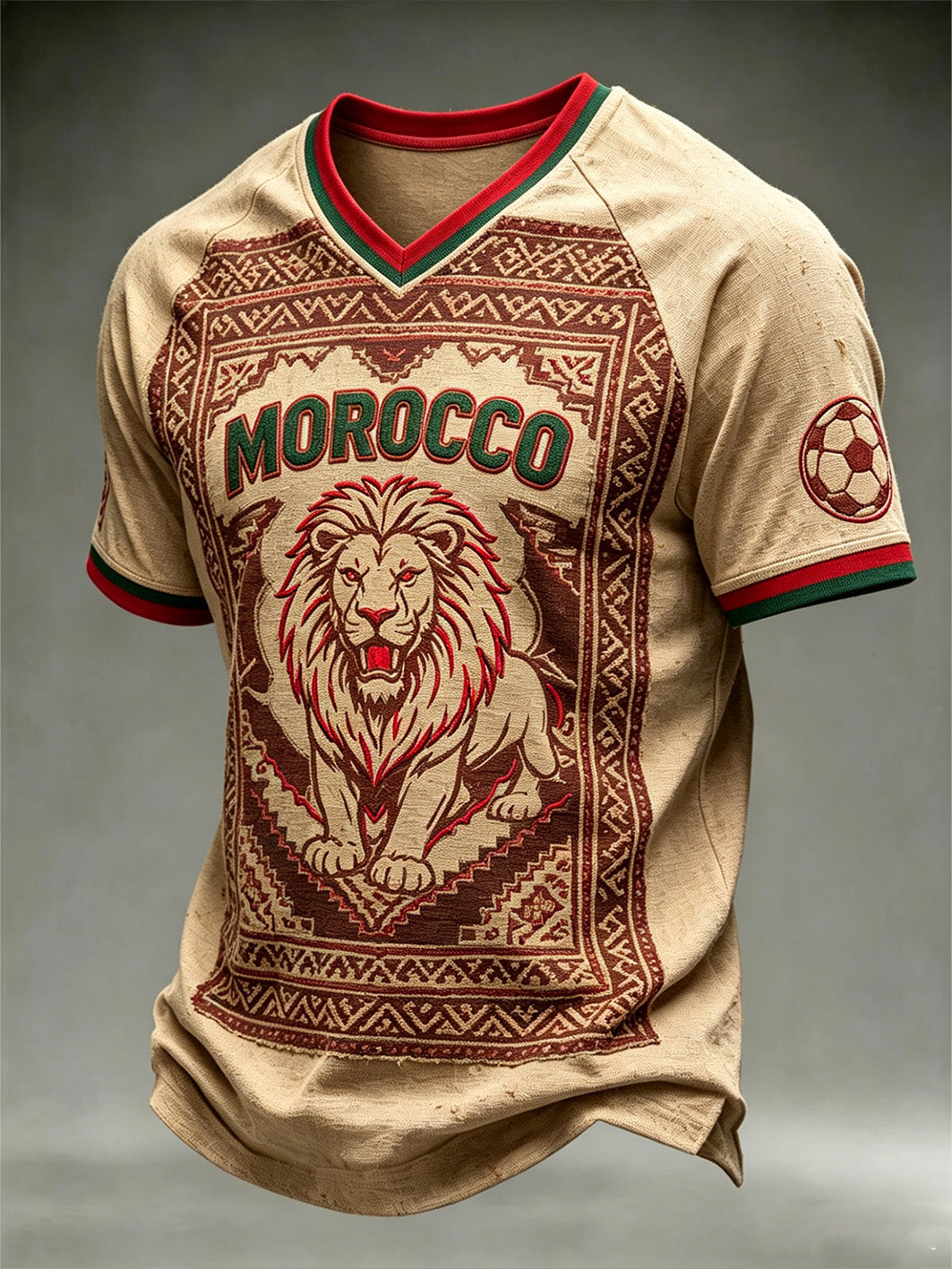 T-shirt à col en V pour hommes, motif imprimé aux motifs de football et combinaison de couleurs