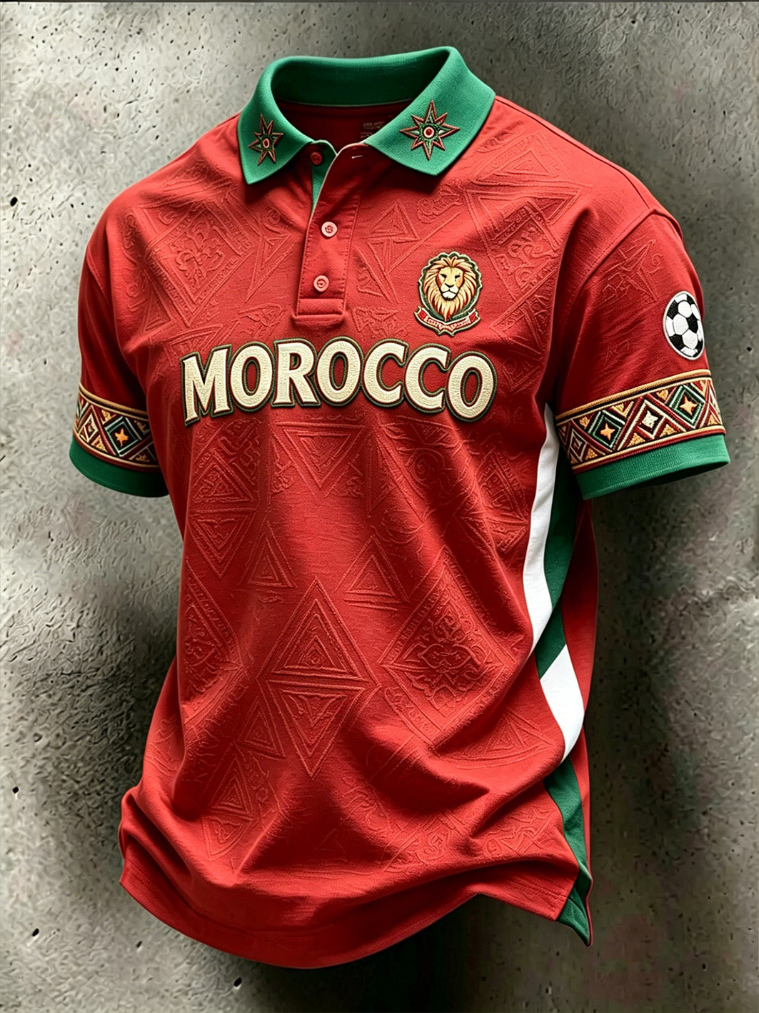 Polo pour homme à motif imprimé mêlant plusieurs couleurs, inspiré du football