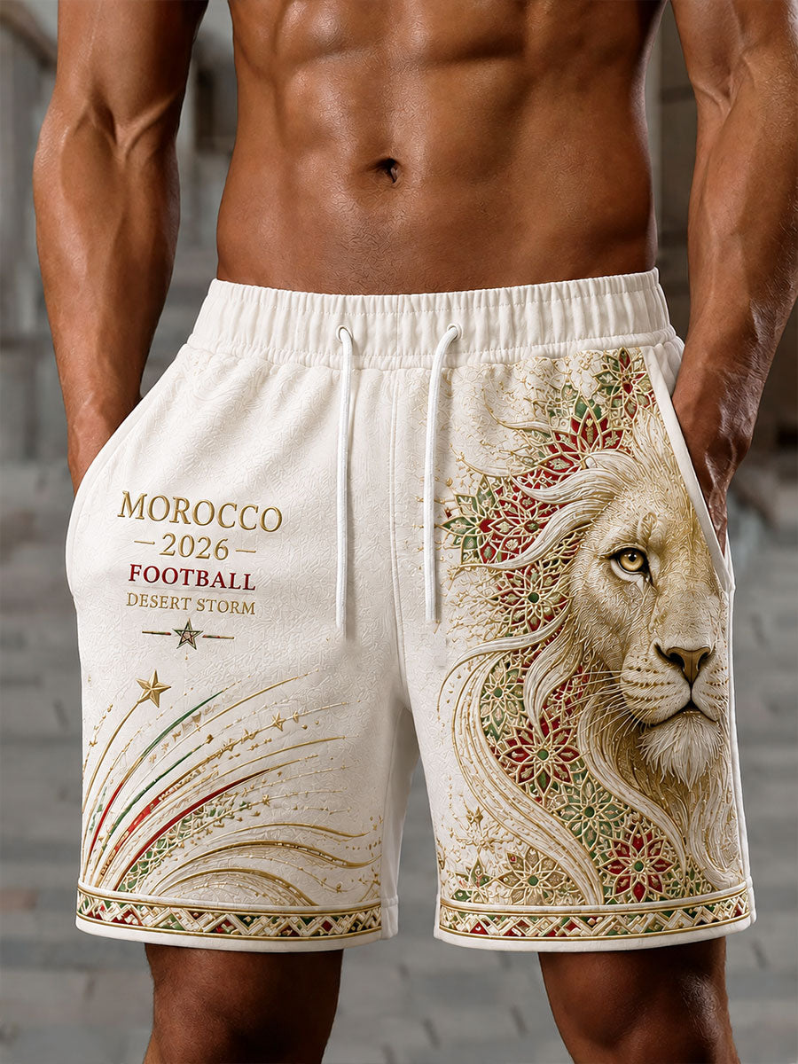 Shorts pour homme 2026 à imprimé Lions du Maroc