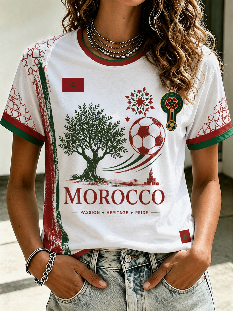 T-shirt à manches courtes imprimé football du Maroc pour femme