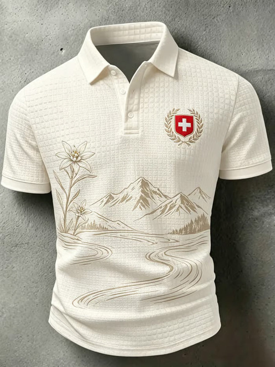 Hommes Swiss Football Lover Art Print Waffle Casual Polo