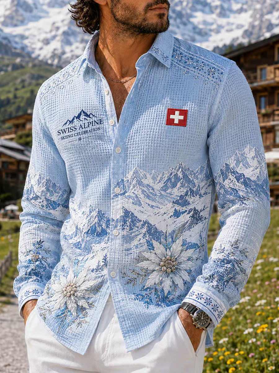 Swiss Football Lover Art Print Waffle Casual Shirt pour hommes