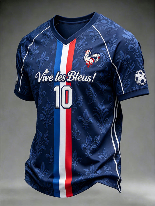 Combinaison de couleurs pour hommes Design Football Element Pattern Print V Neck T-shirt