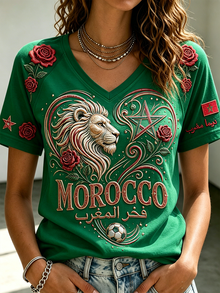T-shirt marocain pour femme, col en V, épaules dénudées, manches courtes