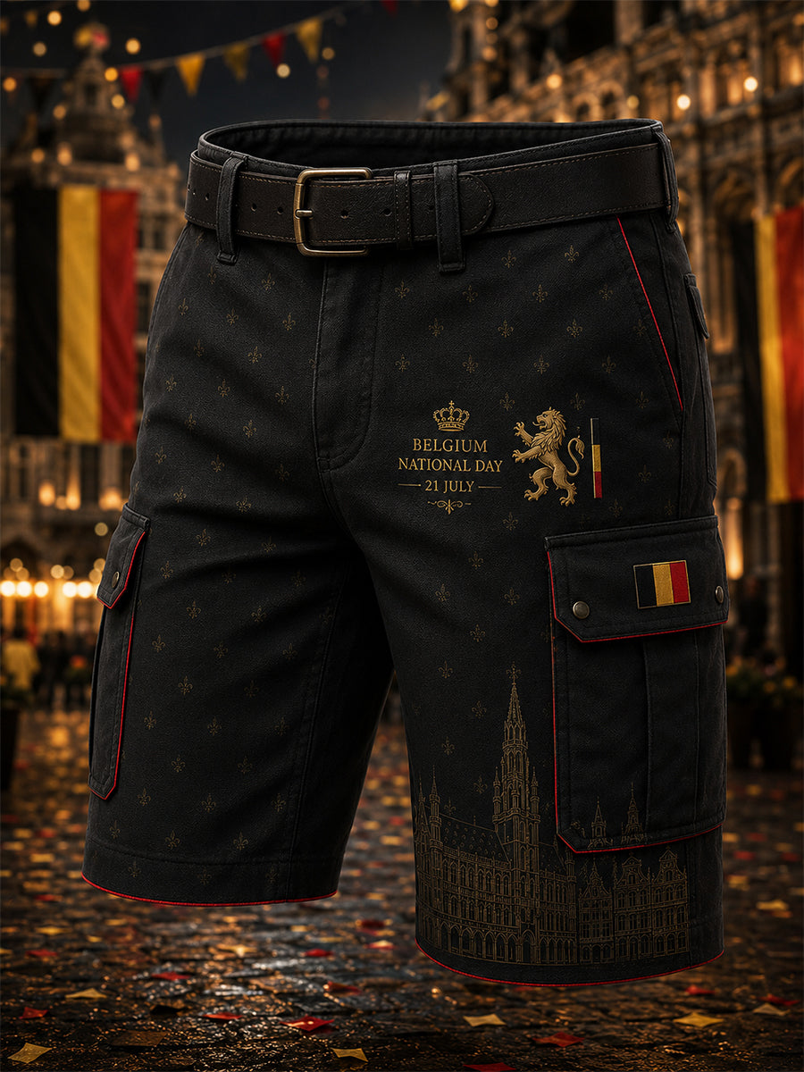 Pantalons cargo courts à imprimé sur le thème de la Journée nationale pour hommes