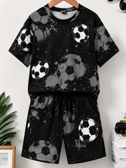 Children's Sporty Style Short-Sleeve Shirt Set