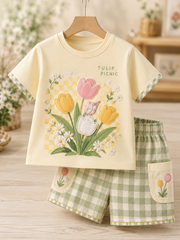Children's Flowers Short-Sleeve Shirt Set