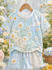 Children's Flowers Short-Sleeve Shirt Set