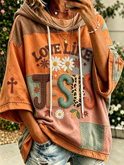 Felpa con cappuccio casual con tema fede femminile con design a blocchi di colore