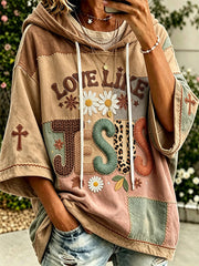 Felpa con cappuccio casual con tema fede femminile con design a blocchi di colore